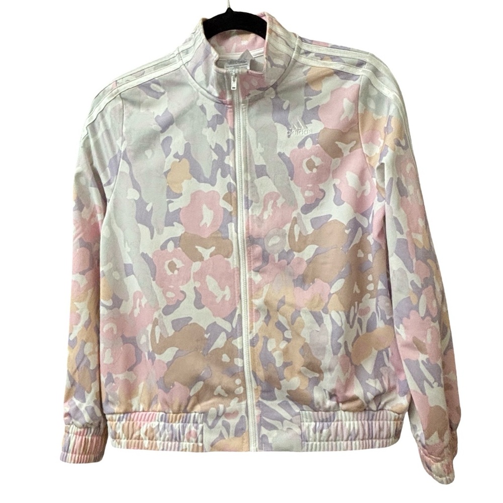 Girls ADIDAS pastel pink camouflage camo track jacket Sz 14